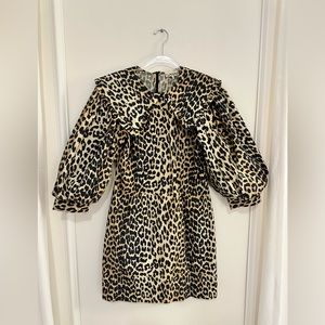 Ganni leopard print puff sleeve mini dress. Size 38